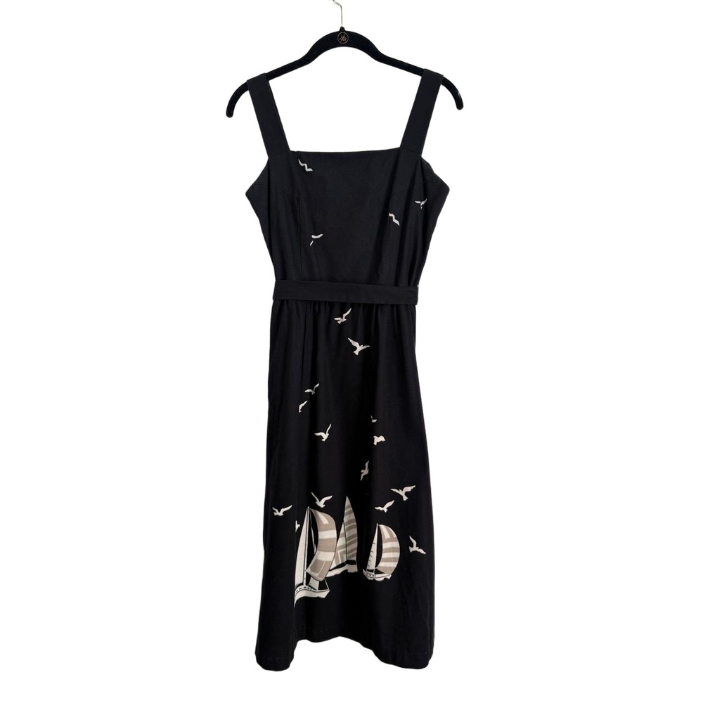 70's Vintage Malia Honolulu Black White Nautical Hawaiian Sundress Midi Dress XS
